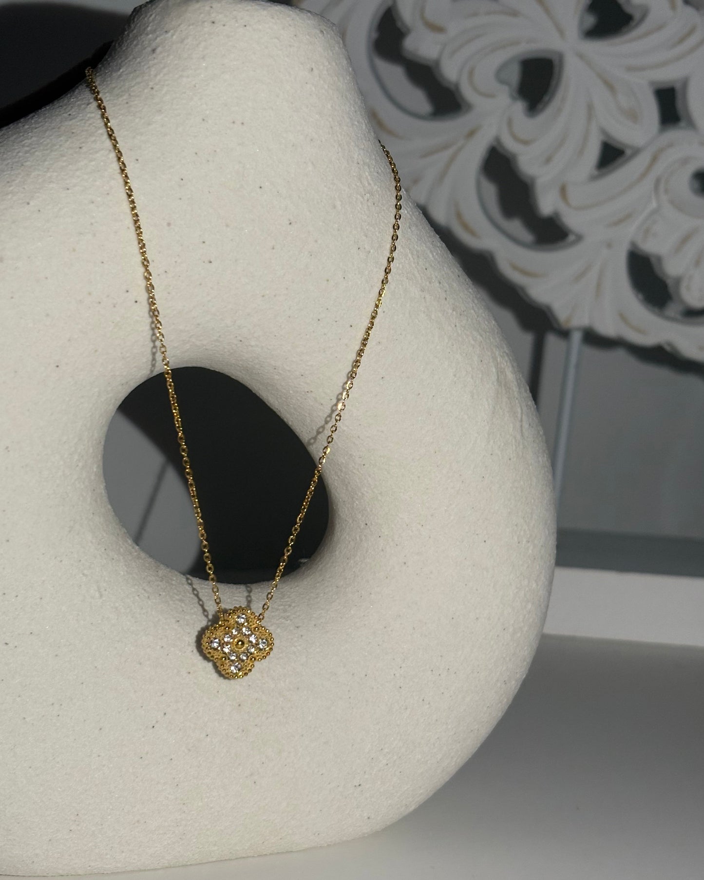 Collier AMALIA vert et strass réversible